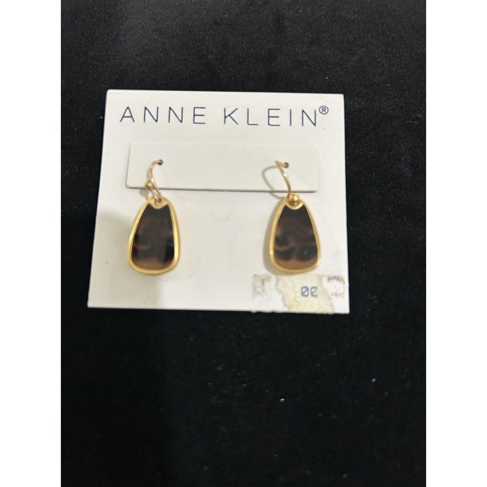 Anne Klein Vintage Signed Glass Animal Print Cougar Gold Tone Pierced Earrings